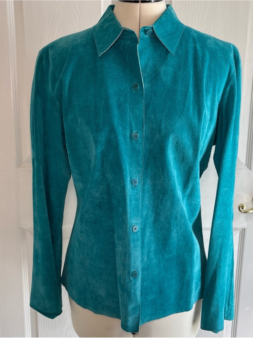 Women's vintage Y2K Express Suede Leather shirt jacket Turquoise